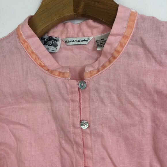 Richard Malcolm Irish Linen Sleeveless Crew Neck Button Up Blouse Top Pink Med - Picture 2 of 11
